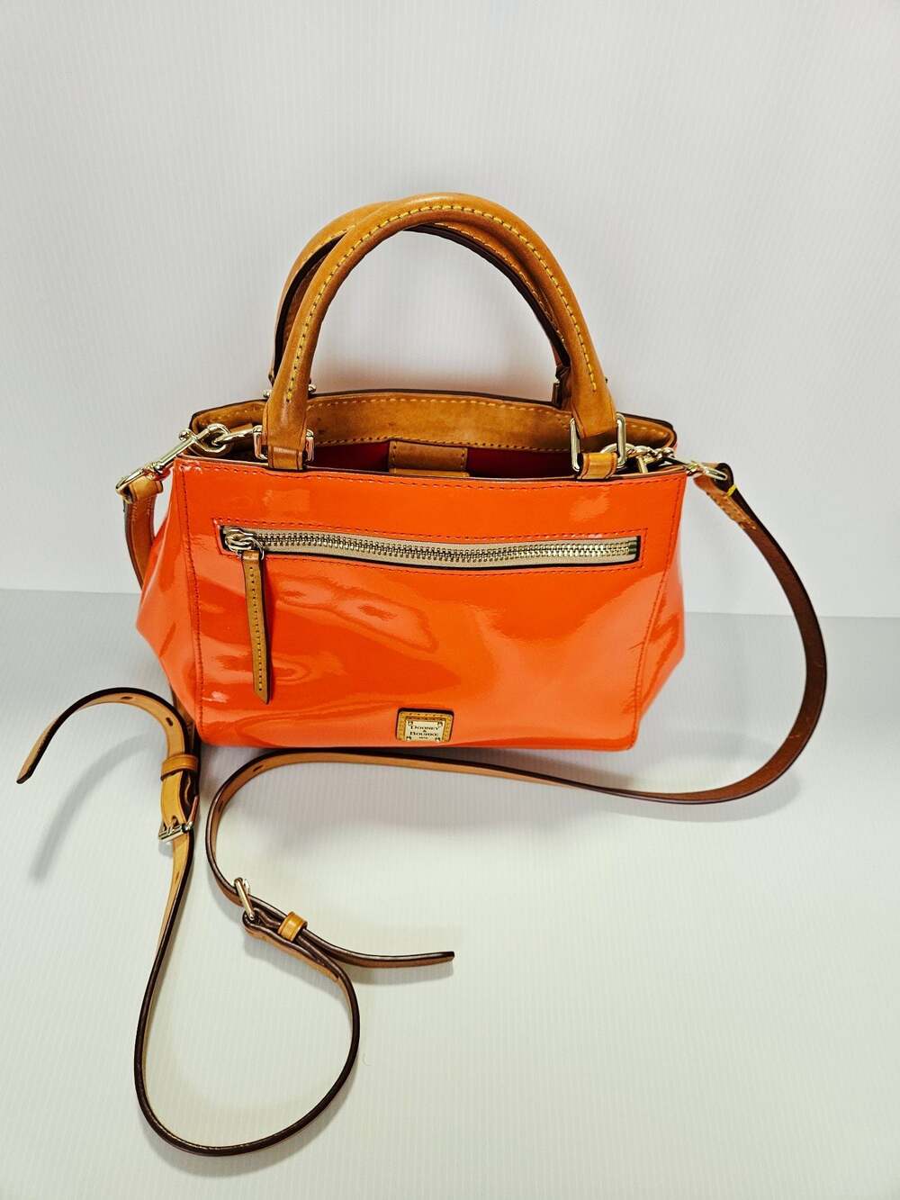 Dooney & Bourke Patent Leather Small Brenna Satchel in Melon Bag - Picture 8 of 16